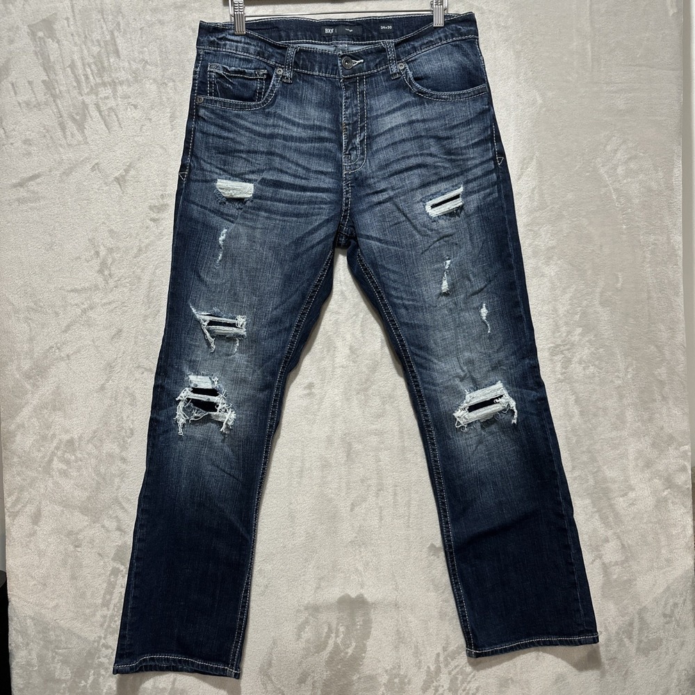 BKE Tyler Jeans Straight Leg Men's Size 34 Relaxed‎ Fit Straight Leg Distressed